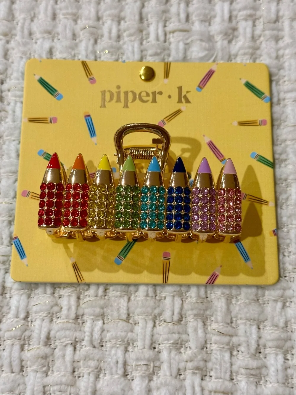 piper•k 🌈🚌Teacher/Kids Rainbow Pencil Crystals Hair Clip $18. NWT